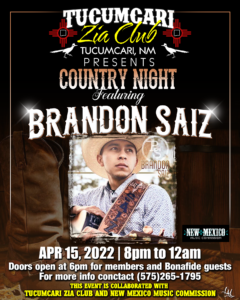 Flyer for Brandon Saiz at the Tucumcari Zia Club