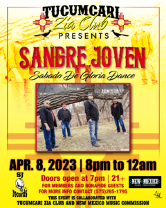 Event flyer for Sabado de Gloria Dance with Sangre Joven aththe Tucumcari Zia Club